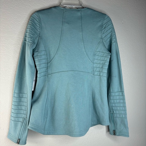 Athleta Small Tiffany Blue Work Out Moto Ribbed Jacket Zipper Front Zip Pockets - Picture 8 of 16